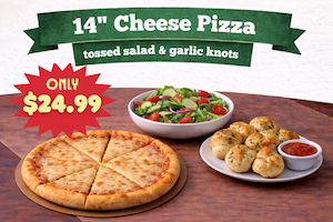 14” Cheese Pizza Salad & Knots